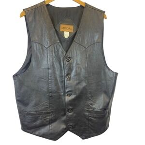 VTG Modal Mens Black Leather Vest Size‎ XL Biker Western Cowboy